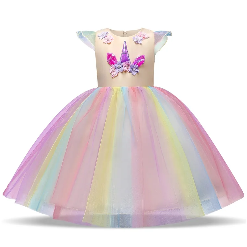New Unicorn Dress Kids Dresses For Girls Elegant Princess Party Ball Gown Children Baby Girl Costume Fantasia Infantil | Детская одежда