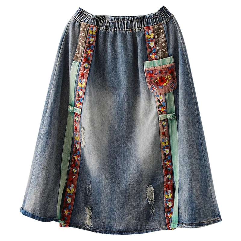 Летняя юбка Женская Ретро Свободная Повседневная джинсовая 2019 Новый женский