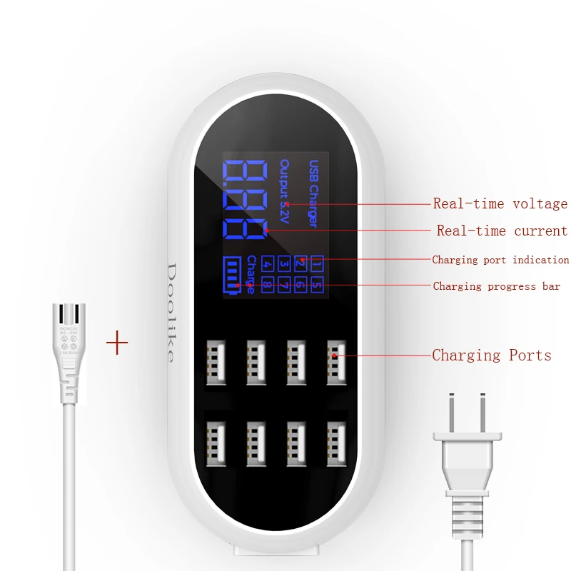 Зарядное устройство Doolike с 8 USB портами и ЖК дисплеем|charger usb|smart charger usb8 usb |