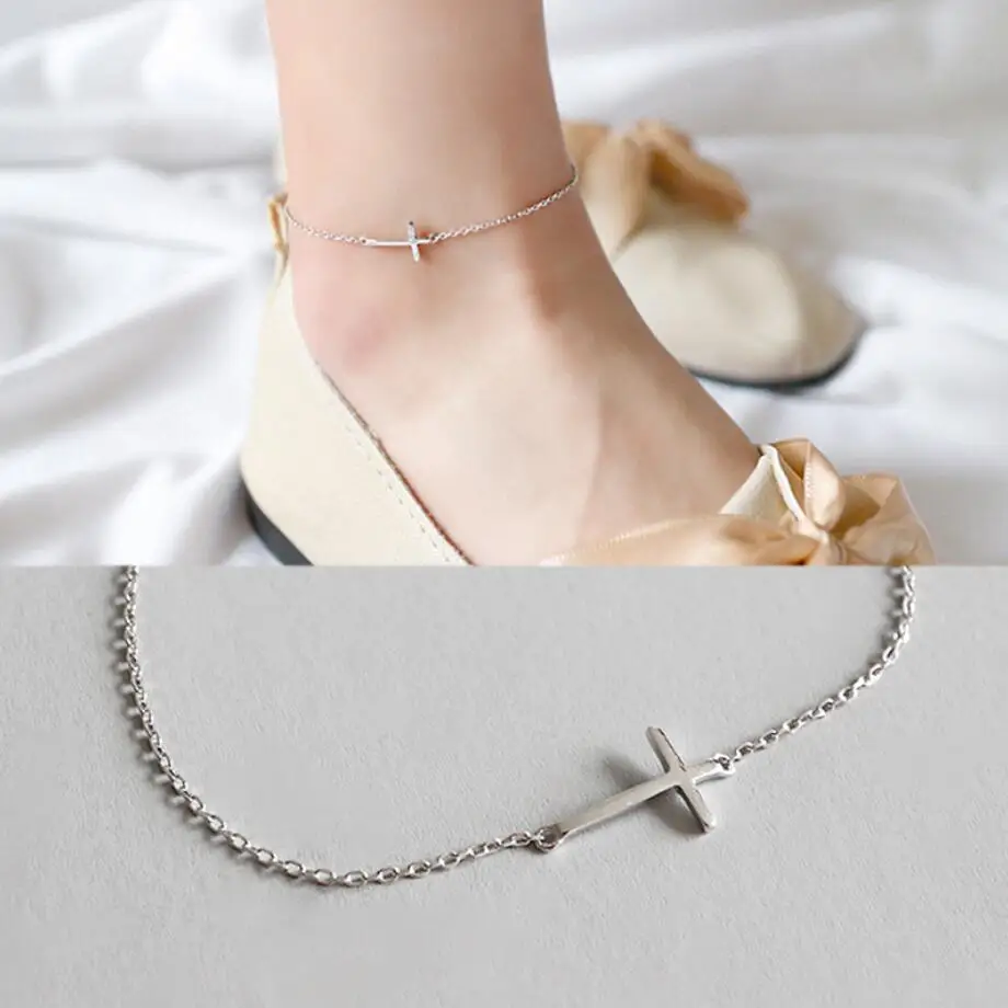 925 пробы серебро простой Боком Крест цепочка браслет на ногу A2727 | Ювелирные