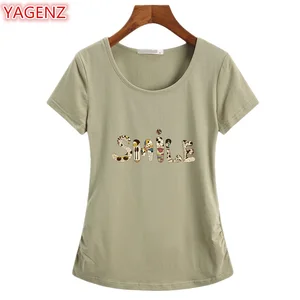 YAGENZ, 5XL, размера плюс, женские футболки, топы, модная летняя рубашка, женские свободные пуловеры с коротким рукавом и буквенным принтом, футболки, топы, 949