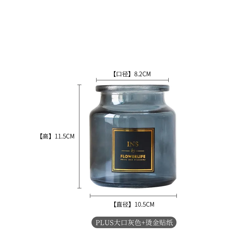 Gray plus Скандинавская серая стеклянная ваза, украшения для дома, прозрачные сушеные цветы, гидропонная Маленькая ваза для бутылки, украшение для домашнего стола TS026 - Цвет: Gray plus