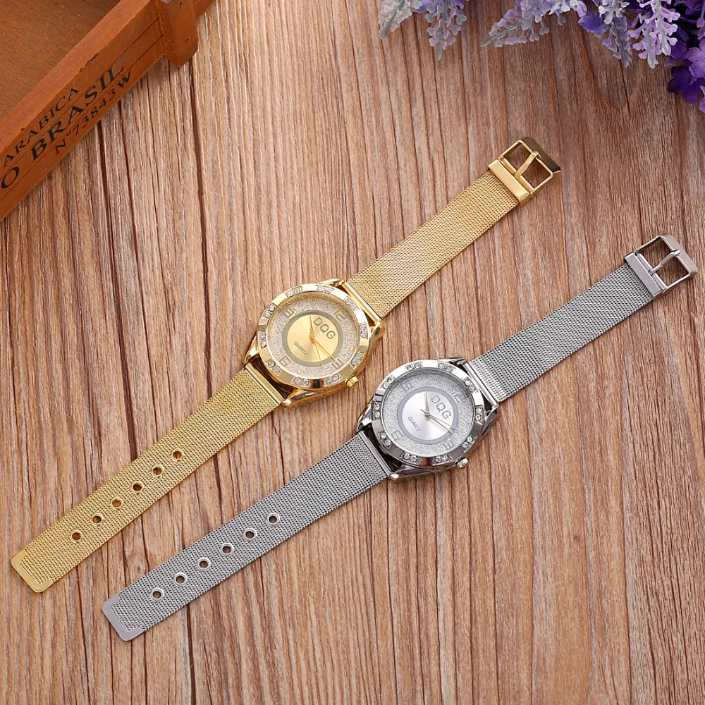 

Reloj2020 New Luxury brand DQG Silver Golden Metal Mesh Straps Women Crystal Quartz Watch Women Outdoor Sport Dress watches