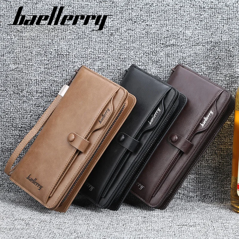 Baellerry, мужские Бизнес Кошельки на молнии с длинной застежкой, клатч из искусственной кожи, винтажные Кошельки для монет, мужские карманные кошельки, держатель для карт
