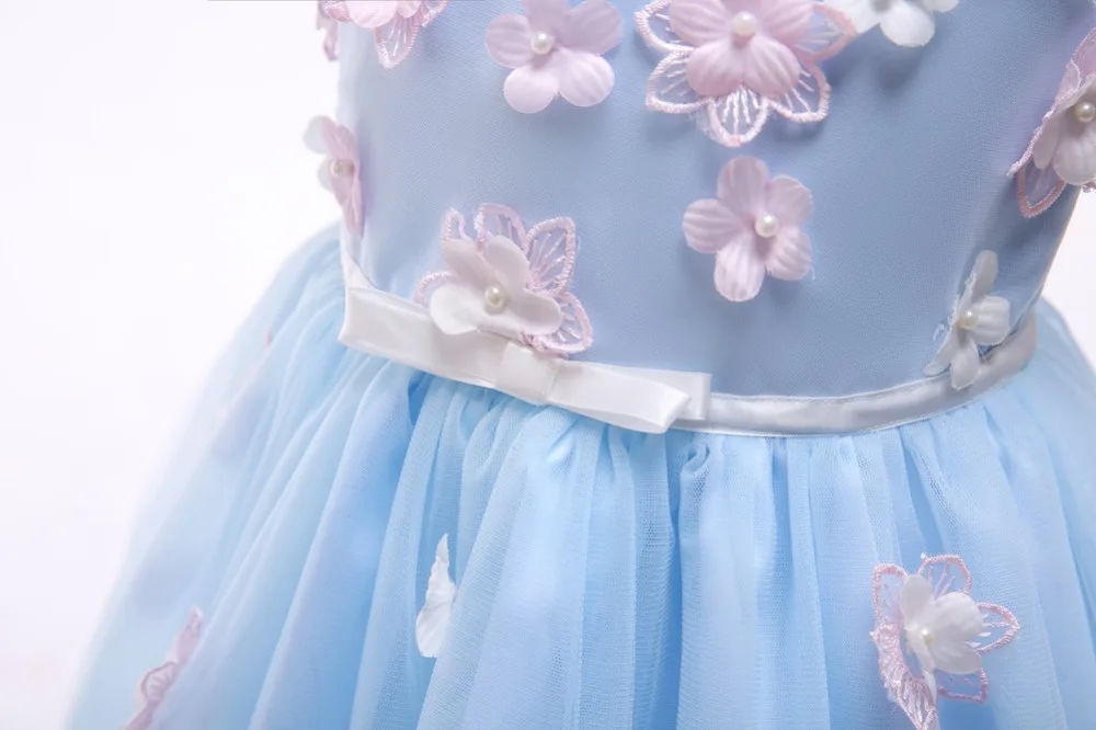 

2019 Girls Dress Elegant Wedding Flower Children Princess Party Ball Gown Applique Pearl Dresses For Kids Clothes Baby Vestidos
