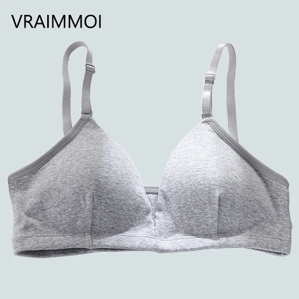 GRAY VRAIMMOI, сексуальный бюстгальтер для женщин, интимный, однотонный, черный/белый цвет, бюстгальтер пуш-ап, беспроводной, хлопковое нижнее белье, женское белье - Цвет: GRAY