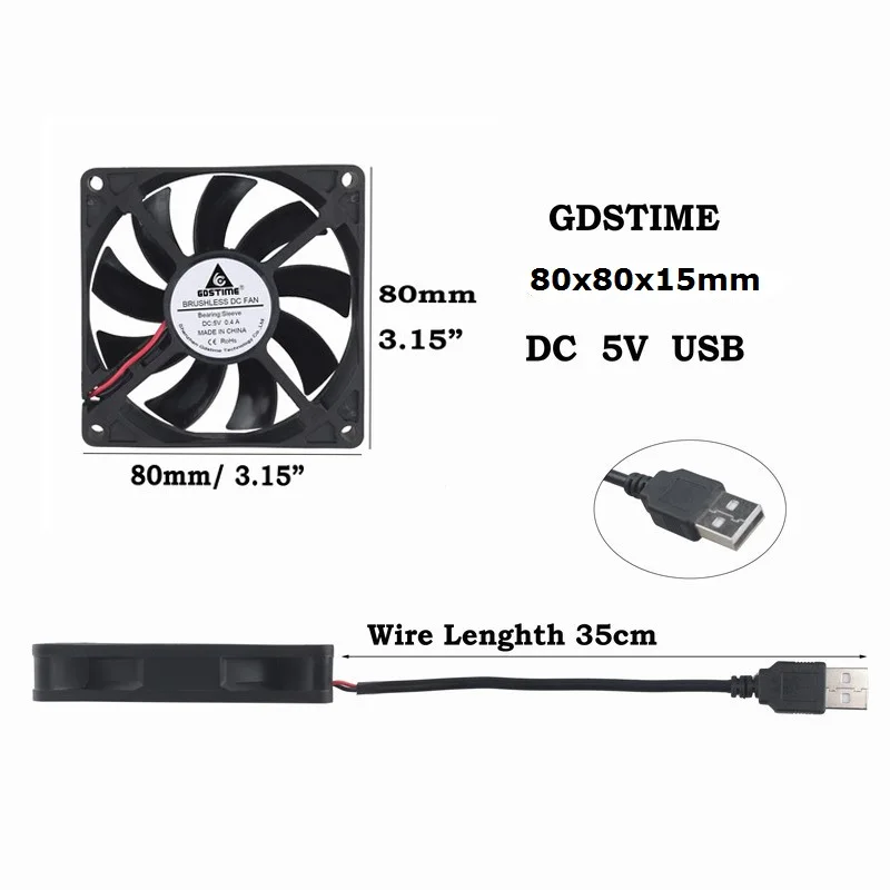 Gdstime 100 шт. 8015 DC 5 в 80x80x15 мм 8 см USB кулер компьютерный M охлаждающий вентилятор 80 x 15 3