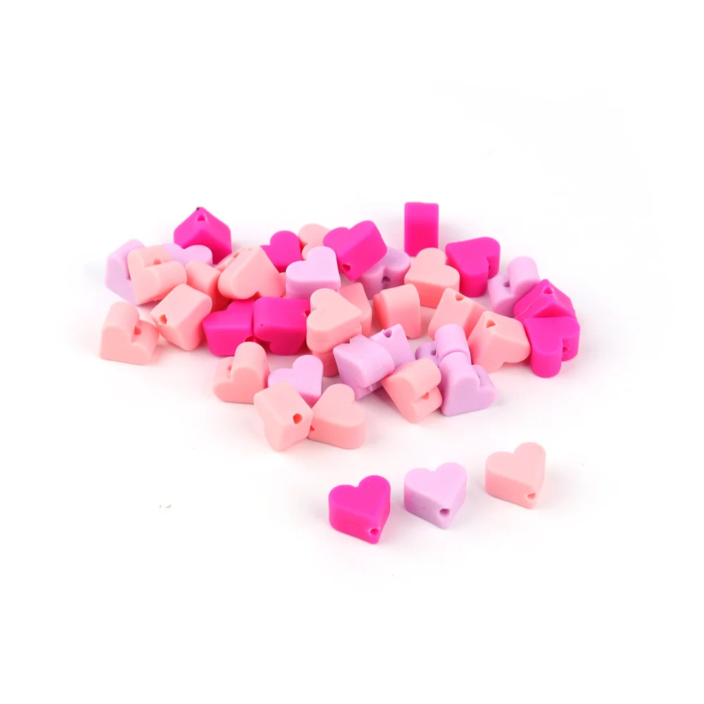 Collar de dentici&oacute;n para beb&eacute;, cuentas de silicona de grado alimenticio, en forma de coraz&oacute;n, 14x13x9mm, 30 unidades-0