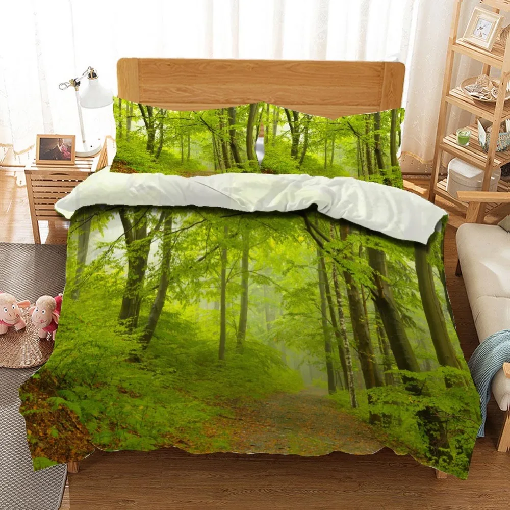 3D деревянный мост зеленый ёлки лес постельные принадлежности набор