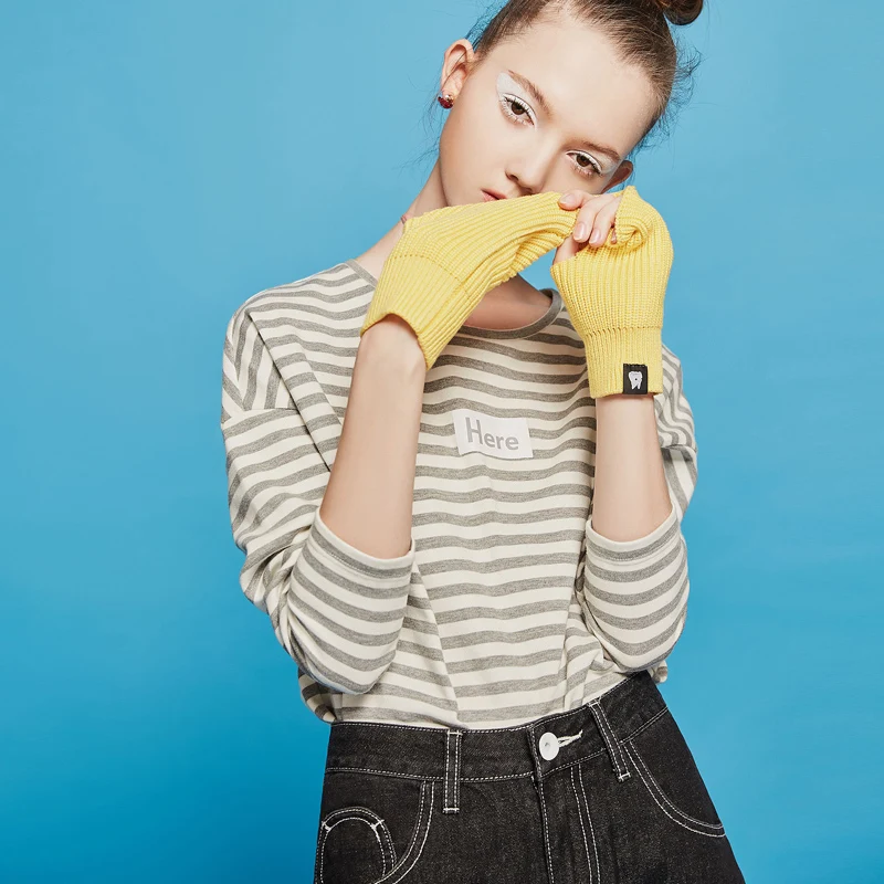 Toyouth Футболка 2017 Весна Женщины Полосой Письмо Печатных Случайные Свободные