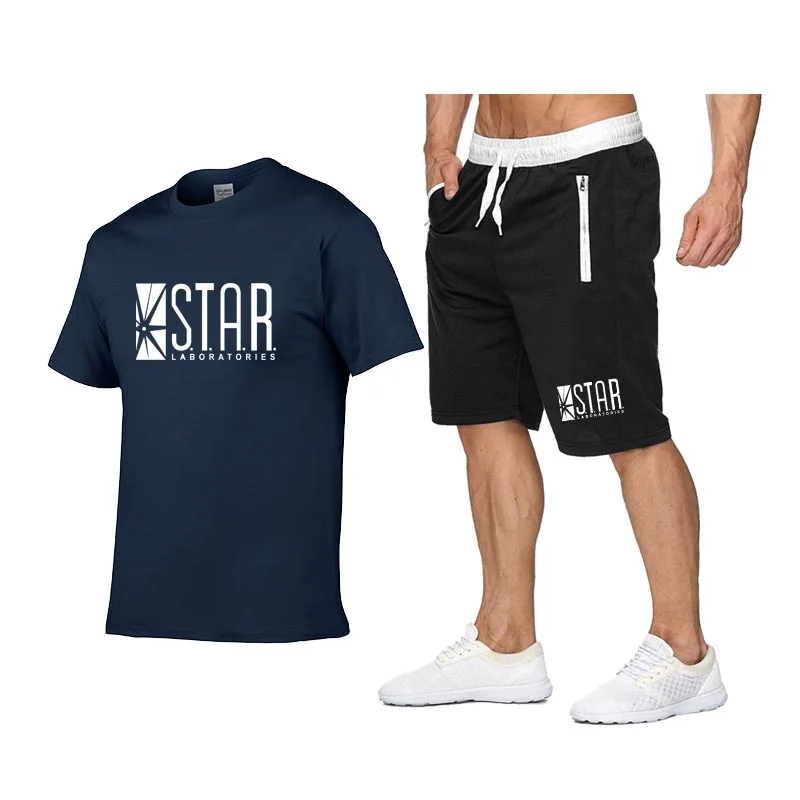 Мужская футболка в стиле хип-хоп STAR LABORATORIES модная + шорты из двух предметов 2019 |