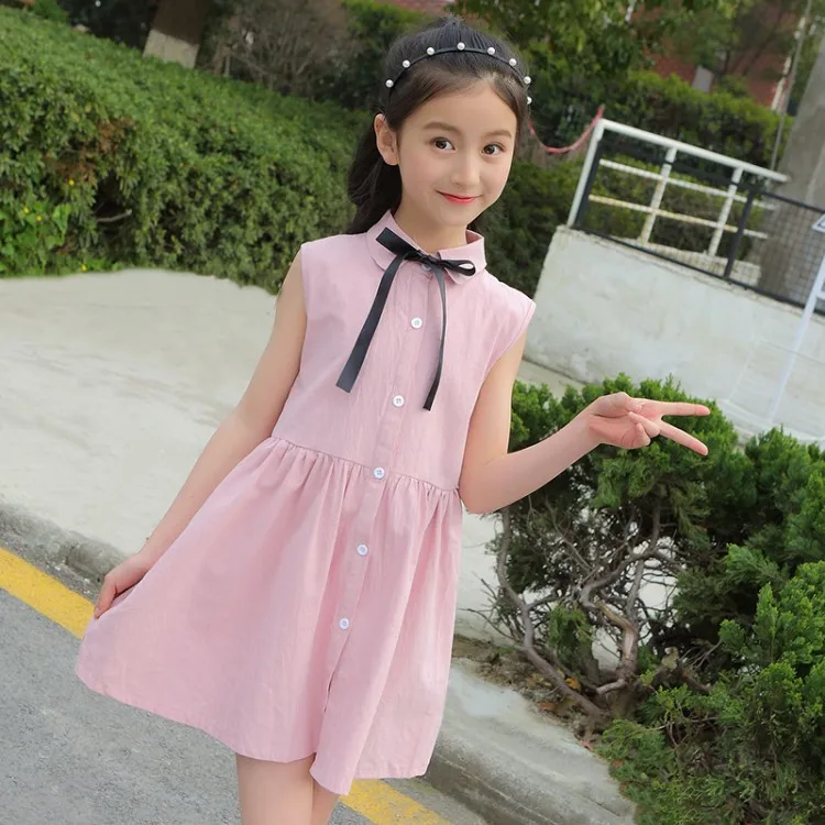2019 summer Big Girl Dress Loose Cotton sleeveless Teens Dresses Casual Kids Outfits Princess Children Clothing | Детская одежда и