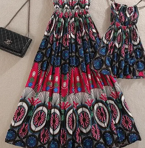 Новое летнее платье для мамы и дочки, платья без рукавов с цветочным принтом в стиле бохо, сарафан, Одинаковая одежда для семьи