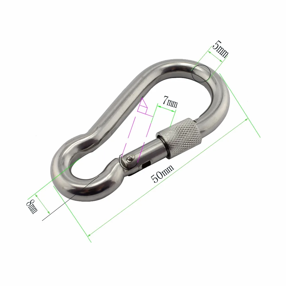 

Stainless Nut Bolted Snap Hook Carabiner SUS304/316 Stainless Steel 5*50mm DIN5299C Spring Snap Hooks with Safety Nut 20pcs