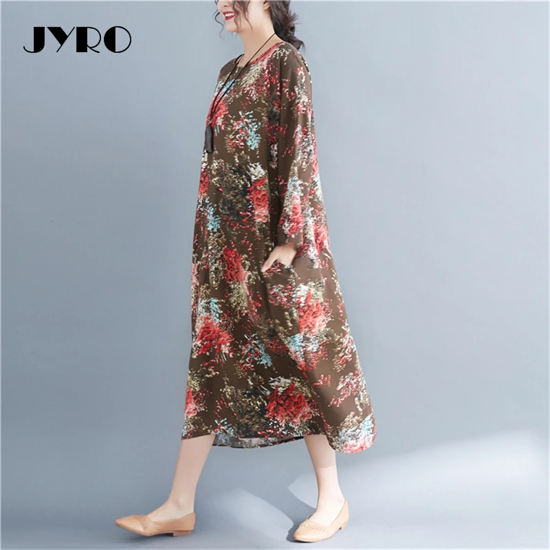 Jyro бренд Мори Для женщин Платья для весной новый принт Длинные свободные большой