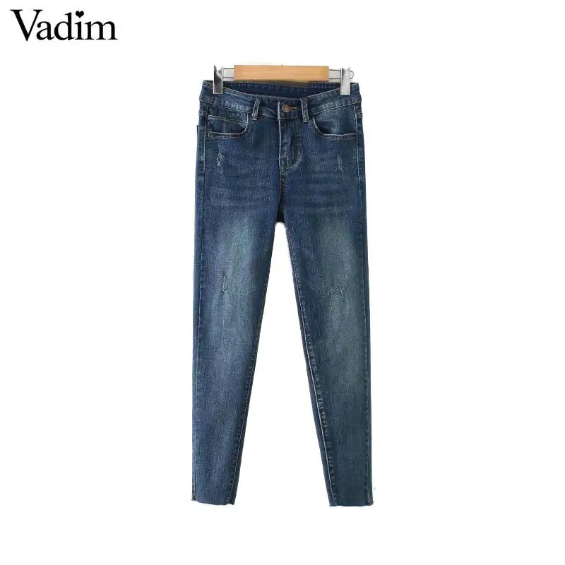 Vadim для женщин Основные джинсовые узкие джинсы Карманы бахрома Подол slim fit