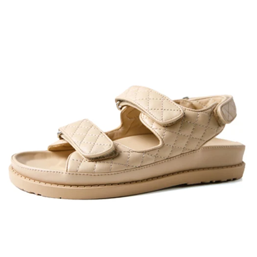 apricot sheepskin Высокое качество; натуральная кожа; 11; дизайнерская Роскошная Летняя женская обувь черного цвета; украшенные сандалии с двойным ремешком; кроссовки; большие размеры - Цвет: apricot sheepskin