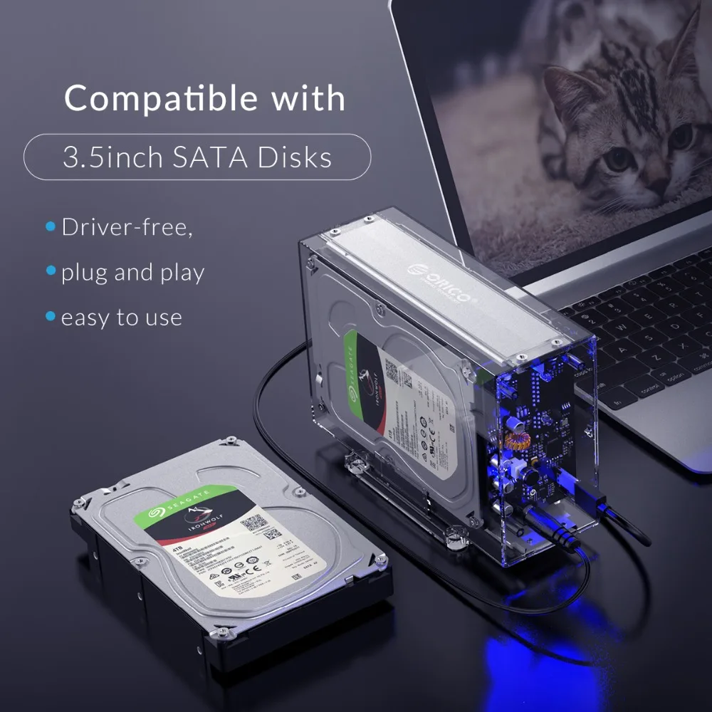 ORICO Тип C двойной отсек портативный жесткий диск SATA к USB C прозрачный HDD док-станция UASP 24 ТБ добавить 12 В адаптер питания