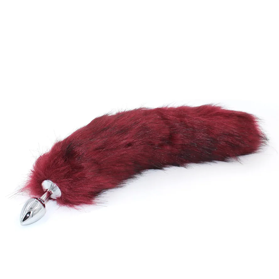 Wine Red Artificial Fox Tail Plush Fur With Metal Anal plug 40cm Long Butt Sex Toys cosplay Role Play Drop Shipping | Красота и