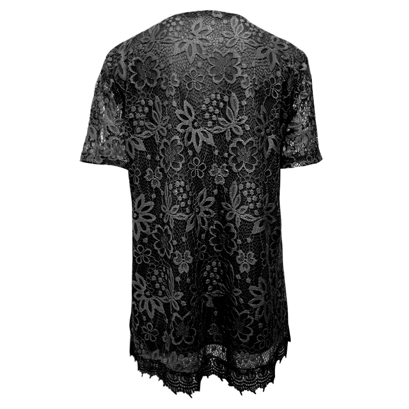 Womens Plus Size Elegant Long Sleeve Floral Lace Black Color T Shirt Women Ladies Tee Shirts 6XL 7XL 8XL H009