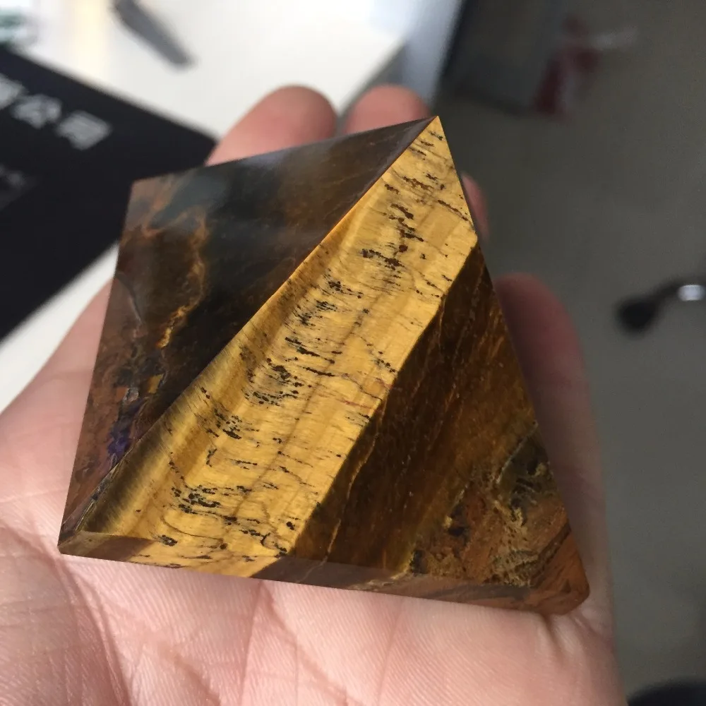 dohaibogoo crystal pyramid 2 inch Beacutiful and Colorful Natural Gold Tiger Eyer Carved Pyramid Figurines Reiki Chakra Ornament | Дом и сад