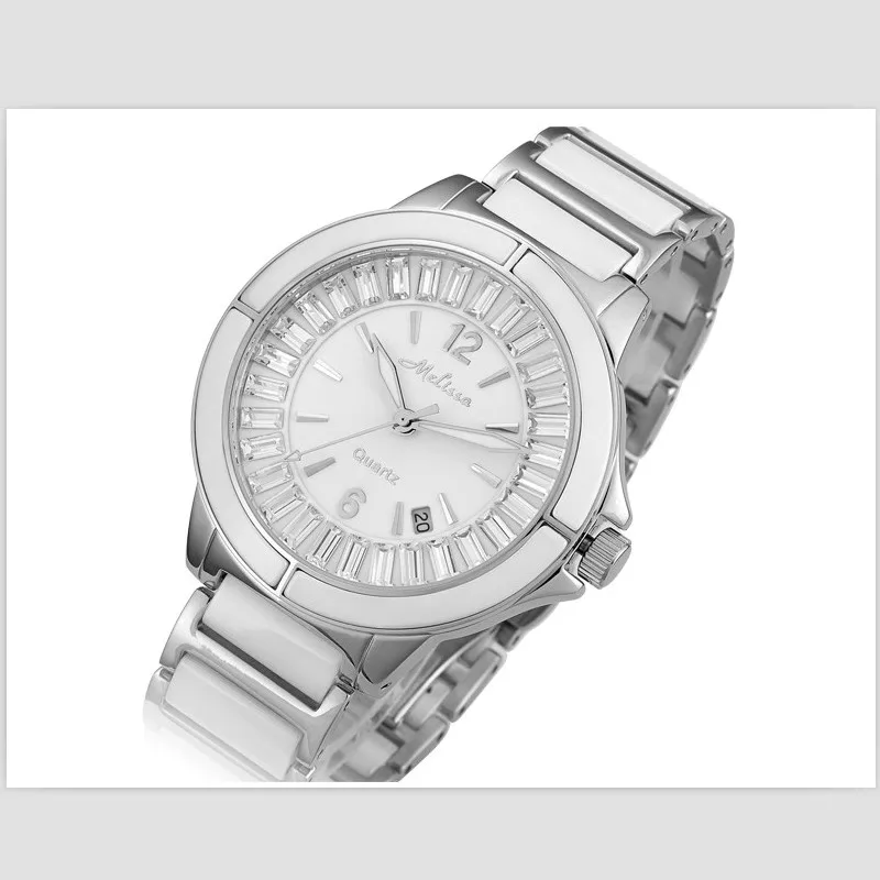 

Melissa Women Elegant Ceramic Watch Luxury Brand Jewelry Watch Full Rhinestone Bracelet Wrist watch Calendar Quartz Montre Femme