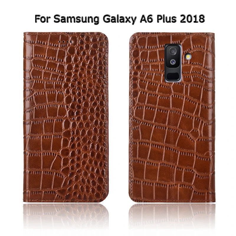 Чехол из натуральной кожи для samsung Galaxy A6 A8 Plus A530F A730F с крокодиловой текстурой, откидной Чехол-подставка для телефона