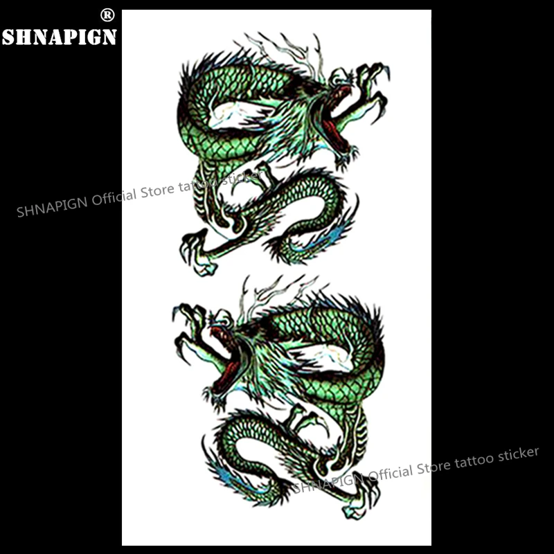 Синий китайский дракон временные татуировки тело искусство рука флэш наклейки