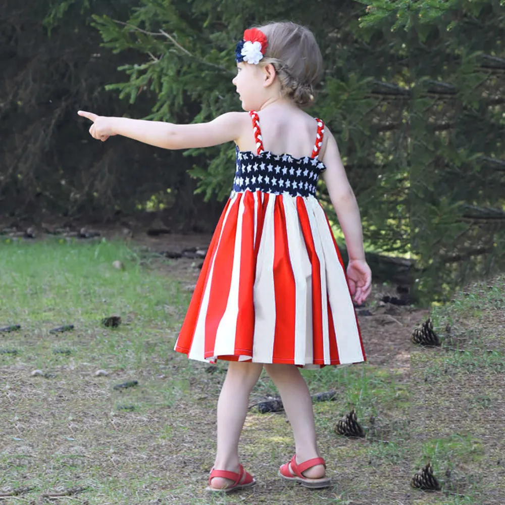 Комплект одежды для маленьких девочек 4 июля платье со звездами сарафан