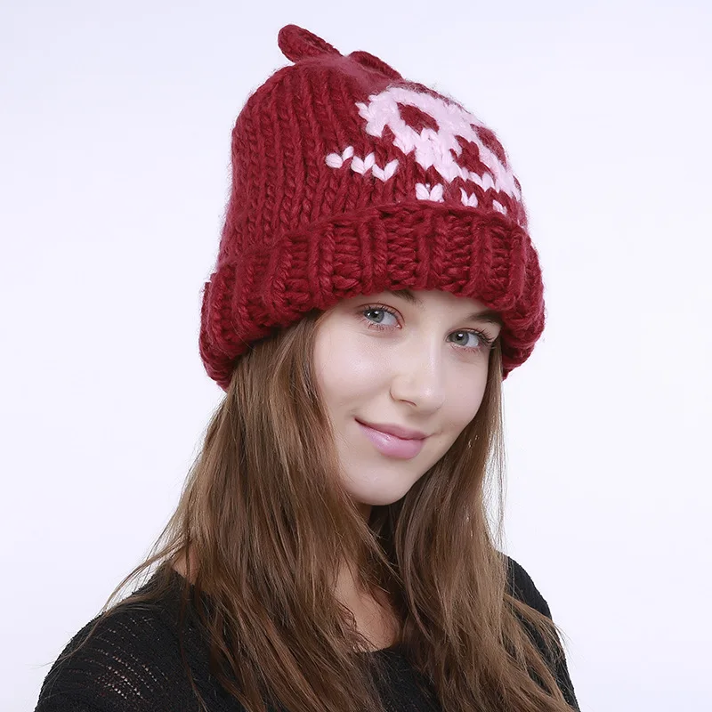 Skullies шапочки Шапки Для женщин Шапки зима теплый череп шапочка мода плед хлопок Лыжная маска для платье Меха Высокое качество Повседневное