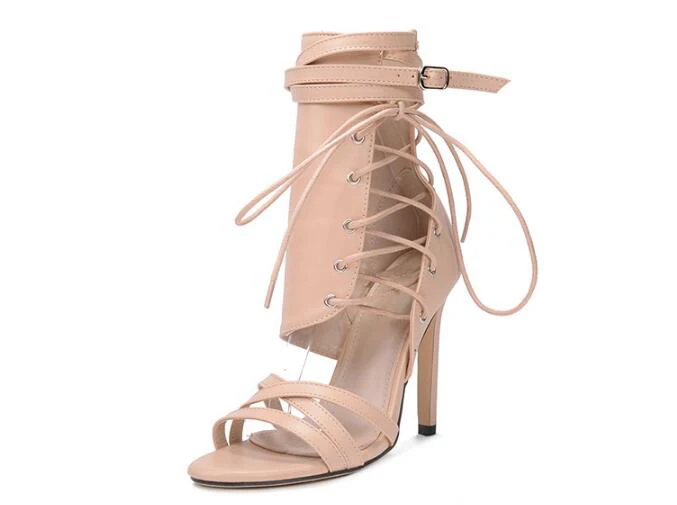 Jual Moraima Snc Sandal Gladiator Wanita T-tied Hitam Krem Sepatu Sandal Hak Tinggi Wanita Berenda Sepatu Bot Musim Panas Potongan Seksi Wanita