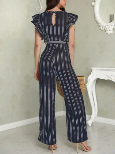 New Women Striped Jumpsuit Summer Lady Fashion Casual Sleeveless High Waist Clubwear Playsuit Bodysuit Party Romper Long Trouser | Женская