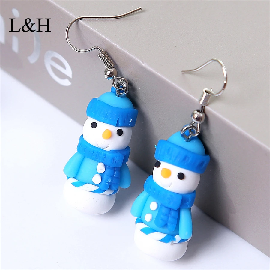 L & H бренд 2018 новый дизайн милые синие Снеговики длинные висячие серьги для женщин