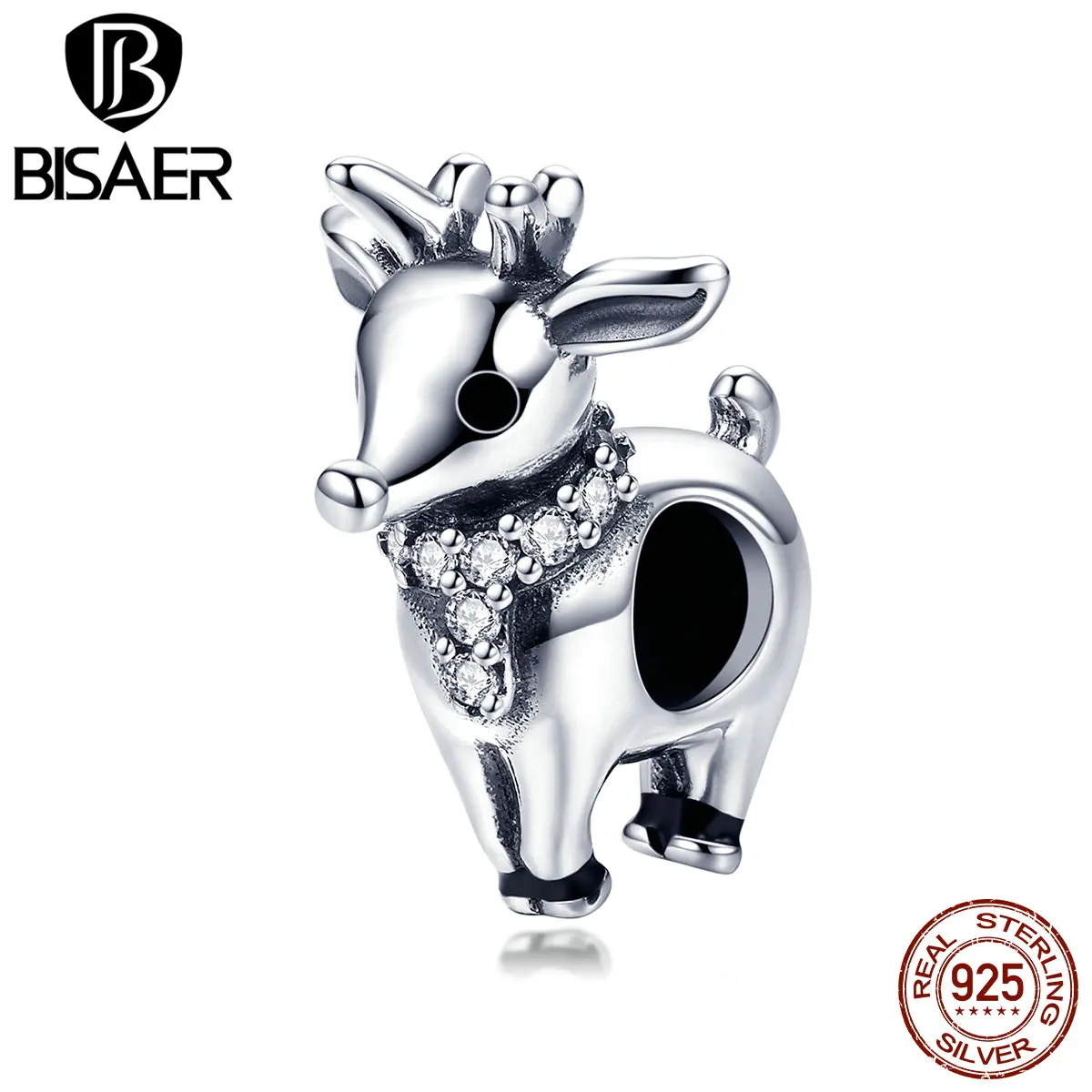 BISAER, коллекция животных, 925 пробы, серебро, Рождество, лось, олень, подвески, бусины в виде животных, подходят для 925 серебряных ювелирных изделий ECC1003