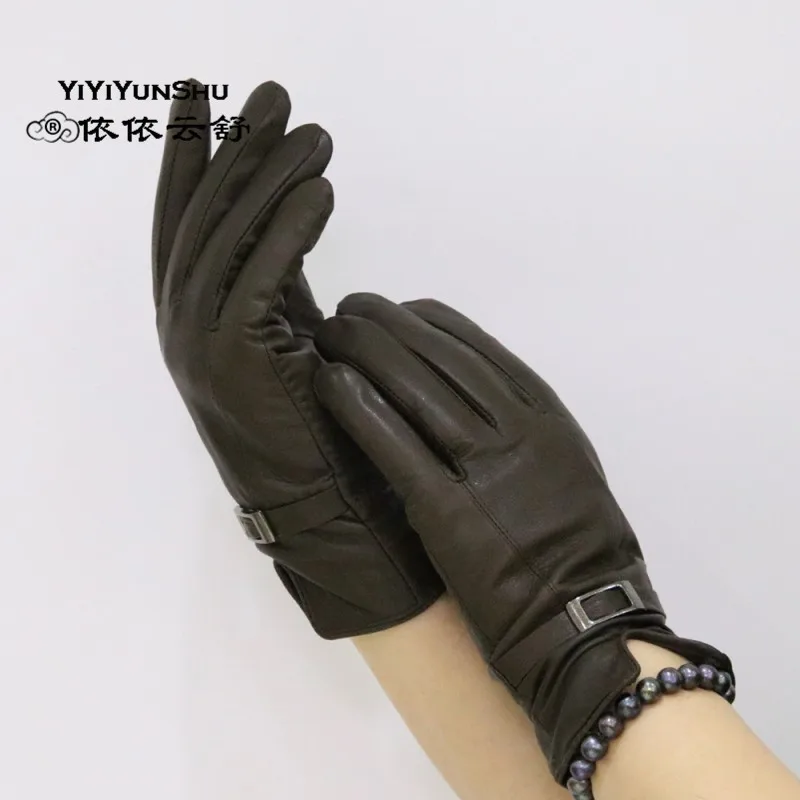 Yiyyunshu, перчатки из натуральной кожи, женские,, брендовые, из овчины, теплые, одноцветные, женские, из натуральной овчины, варежки, модные, вечерние, для девушек