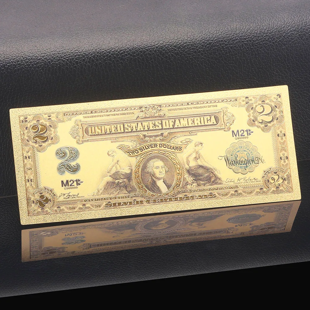США 1899 позолоченная банкнота два серебряных доллара в 24-каратном золоте деньги