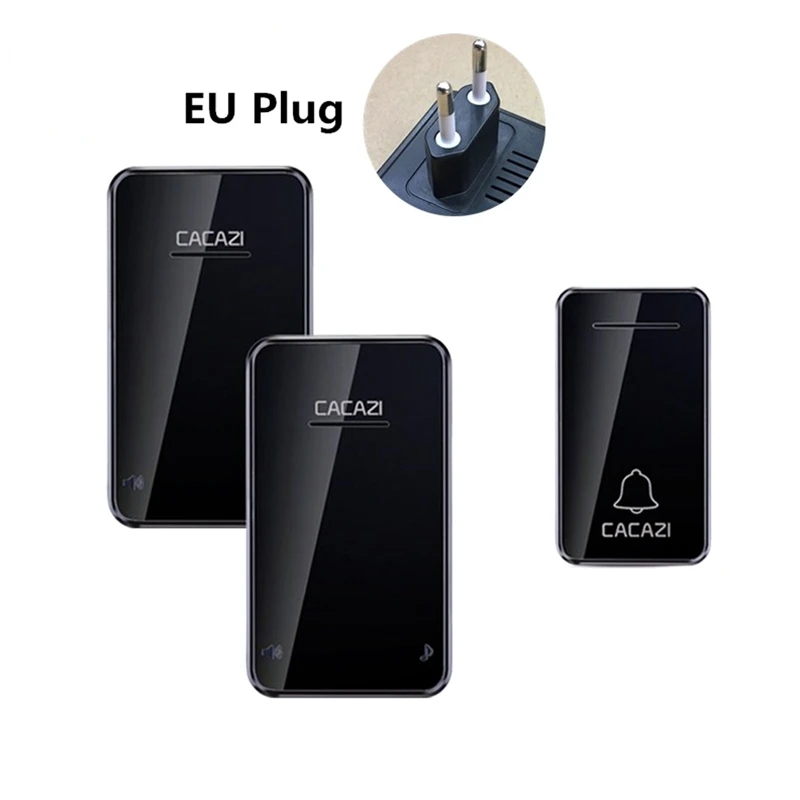Black EU Plug 1x2 Беспроводной дверной звонок с вилкой для ЕС, США, Великобритании, Австралии, без батареи, автономный, 200 м, IP 40, водонепроницаемый светодиодный светильник, беспроводной звонок, 1, 2 кнопки и приемник - Цвет: Black EU Plug 1x2
