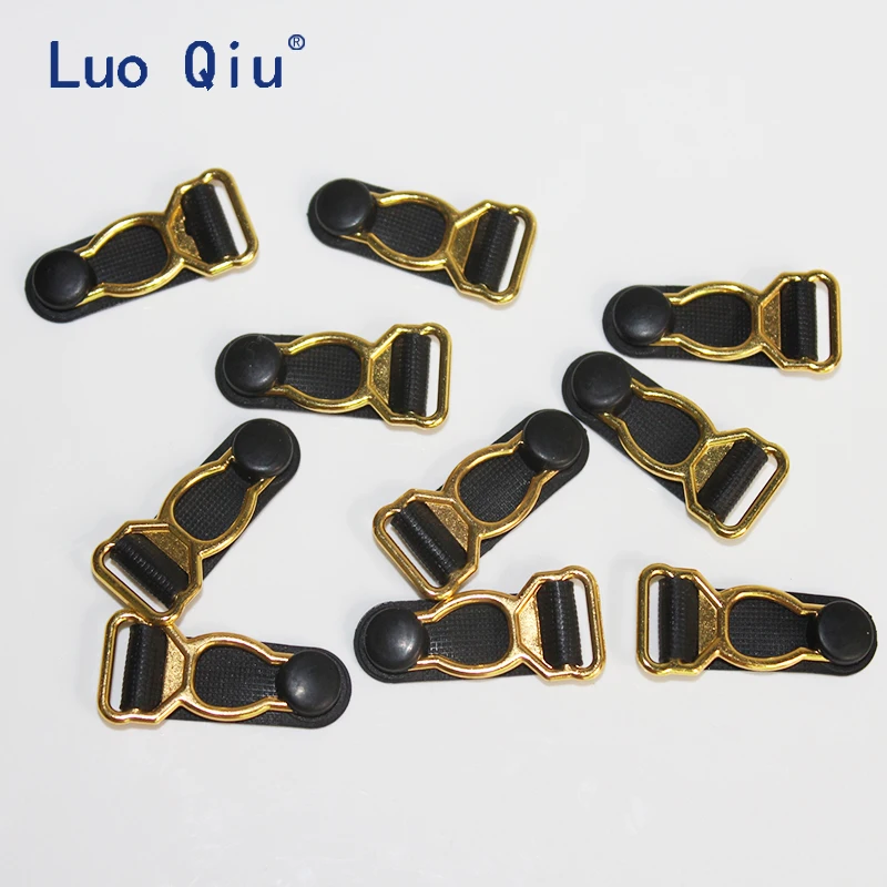 

Luo Qiu 50 pcs/lot Garment clips Clothing accessories Sewing Supplies suspender clips gold Metal+black PP 1.2cm Garter clip