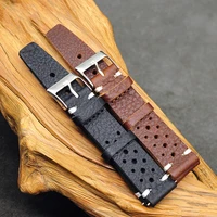 onthelevel 18mm 20mm 22mm waterproof sweatproof watch strap porous breathable leather watch band with stainless steel d