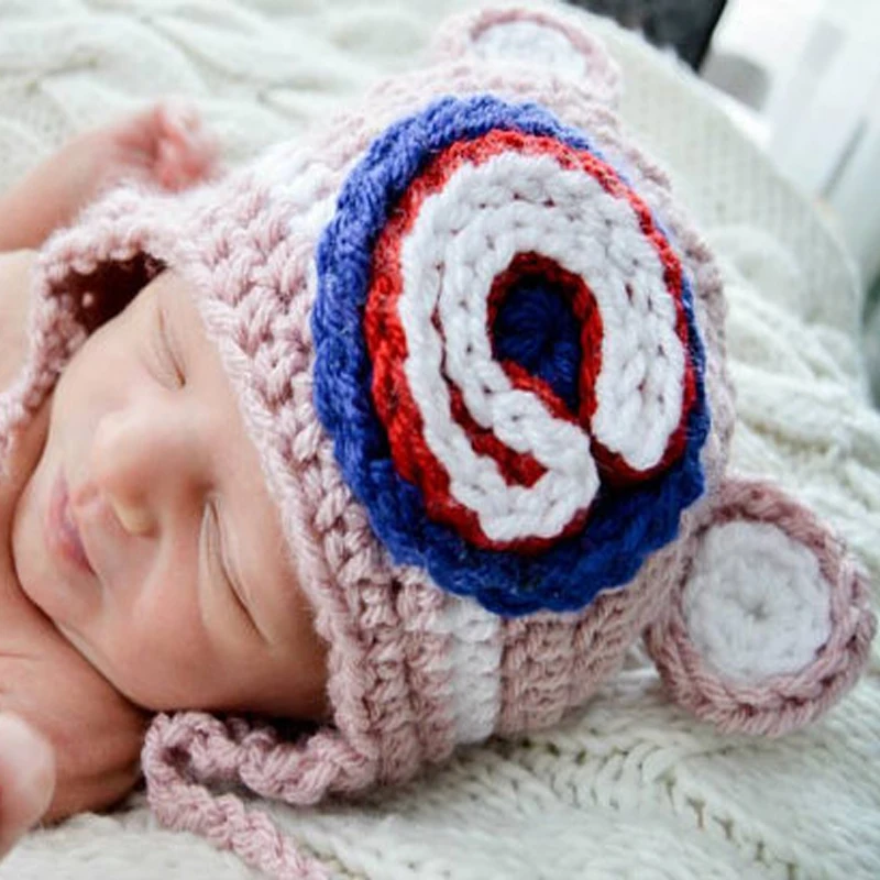 Ручная вязаная шапка Chicago Cubs Bear футбольная команда Шапка-бини для новорожденных