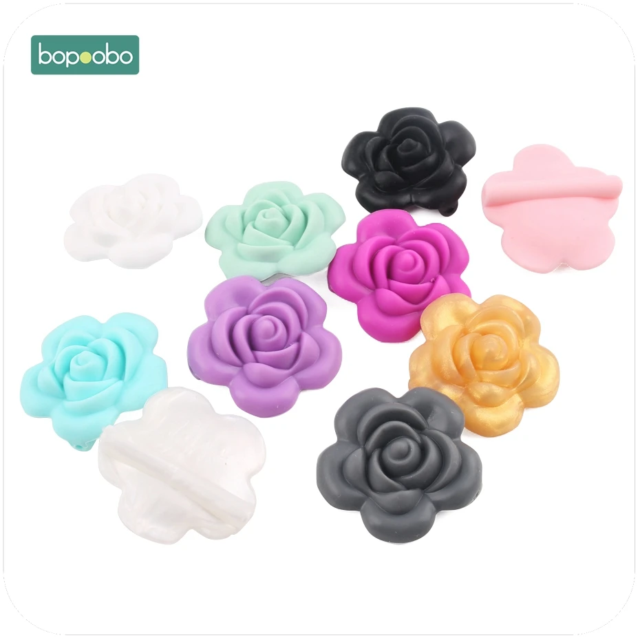 Bopoobo-Cuentas de rosas de silicona para beb&eacute;, mordedor de grado alimenticio, joyer&iacute;a de enfermer&iacute;a, juguete sensorial para masticar, 1 ud.-2