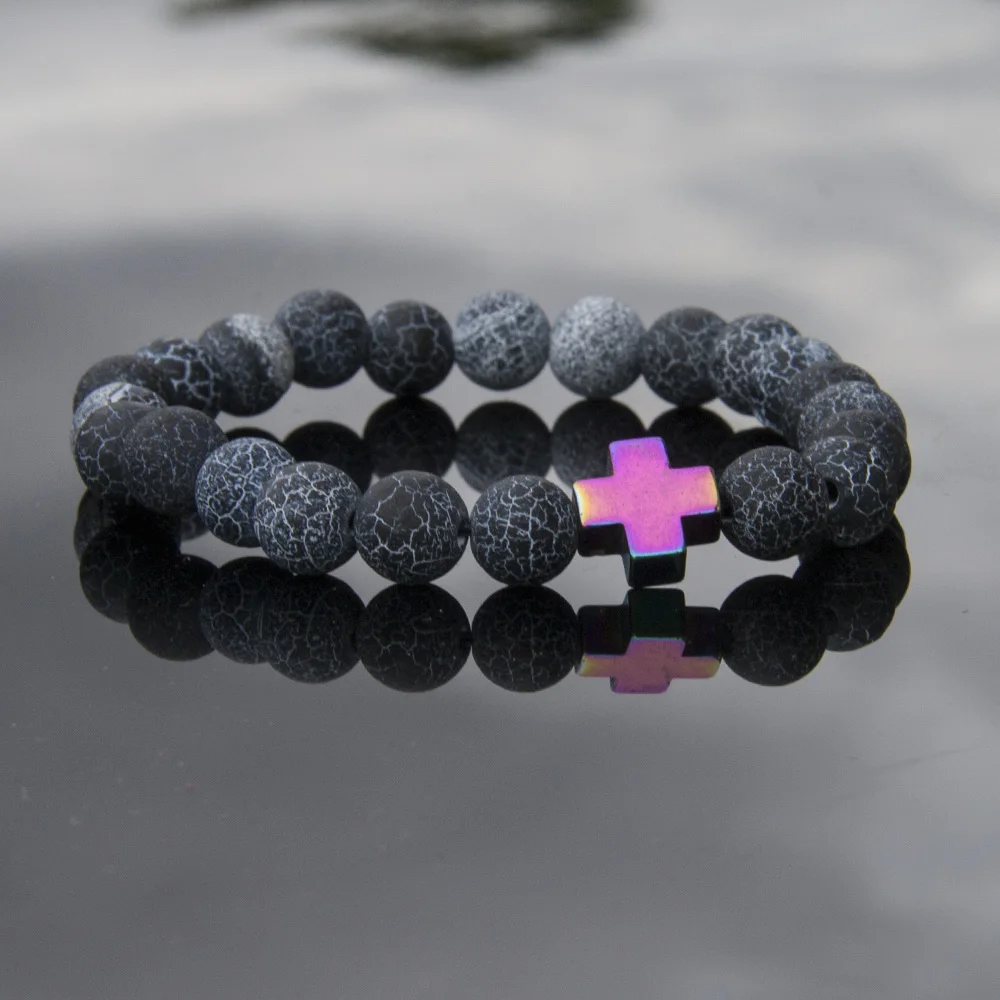 2016 New Fashion Weathering Black Onyx Charm Bracelets For Men Popular boys Imperial Cross Macrame Strand Beads | Украшения и