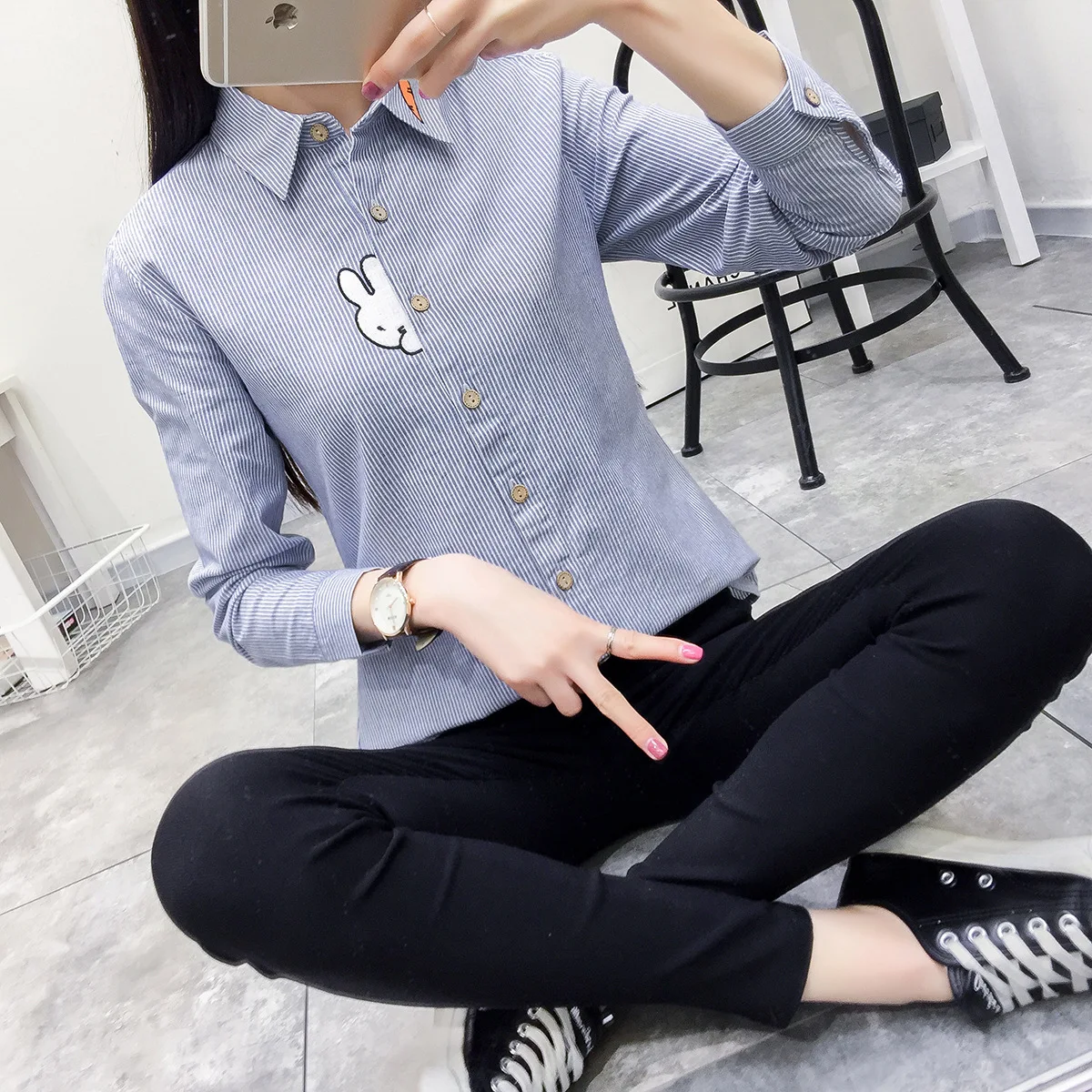 Для женщин блузка Повседневное вышивка блузки, рубашки из хлопка, Camisas Femininas простой Полосатые рубашки Топы Женский Костюмы Blusas