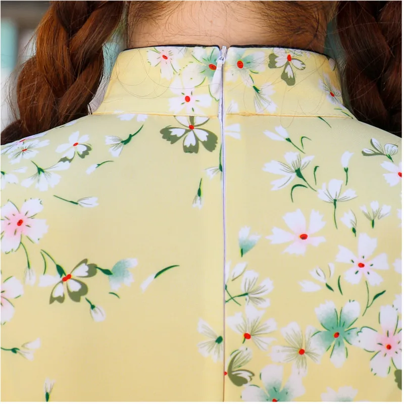 Рубашки Sheng Coco 3XL 4XL с цветами вишни блузка Чонсам желтым цветком Элегантная