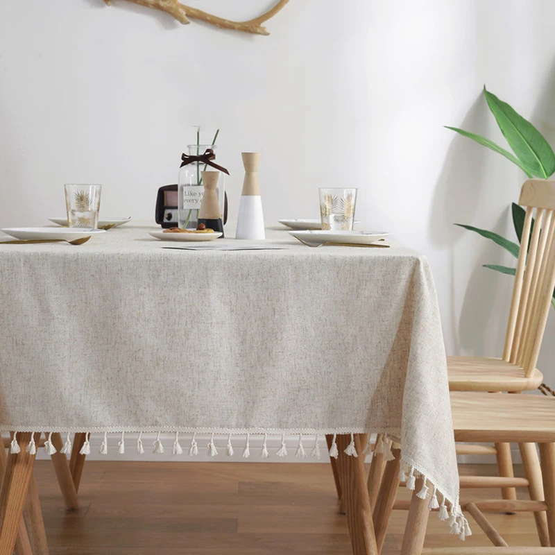 Solid Color Table Cloth Rectangular Tablecloth Dining Cover Decorative with Tassel Party Banquet | Дом и сад