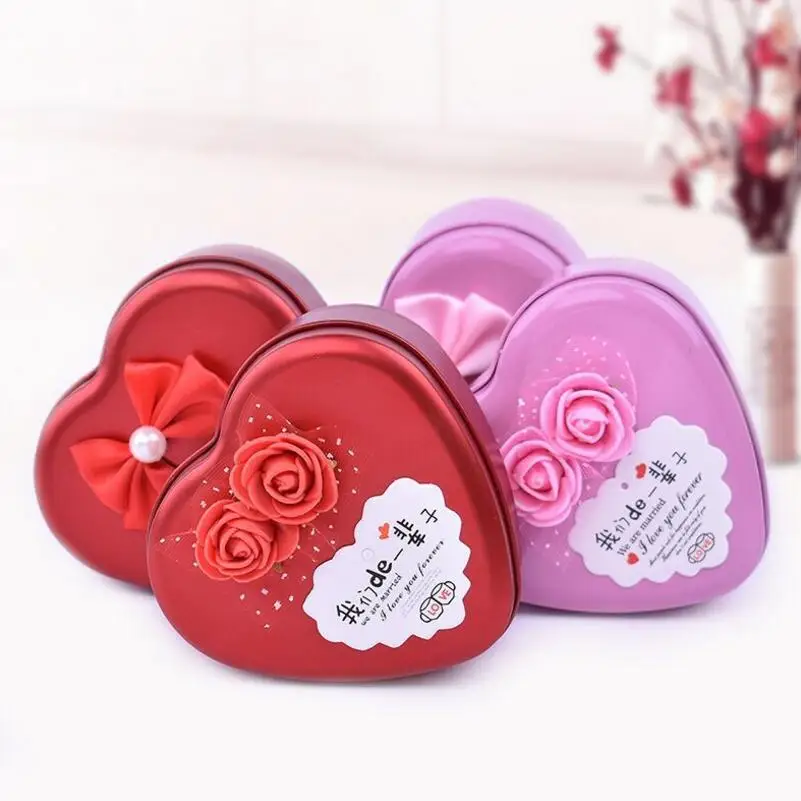 

10pcs/lot New Flower Decoration Heart Shaped Iron Gift Box Creative Tinplate Engagement Wedding Party Candy Box