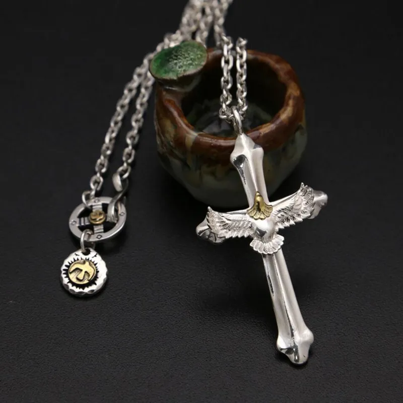 

Takahashi Feathers Cross Eagle Necklace Pendant 100% Real 925 Sterling Silver Necklace For Men Women Rock Fine Jewelry 2021 GN1
