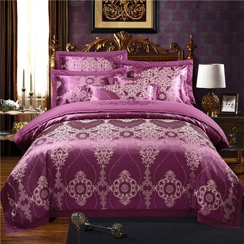 bedding set 4 Хлопок Плоский/простыня натяжная простыня роскошный сатин жаккард пододеяльник набор постельного белья Queen King комплект постельного белья parure de lit ropa de cama - Цвет: bedding set 4