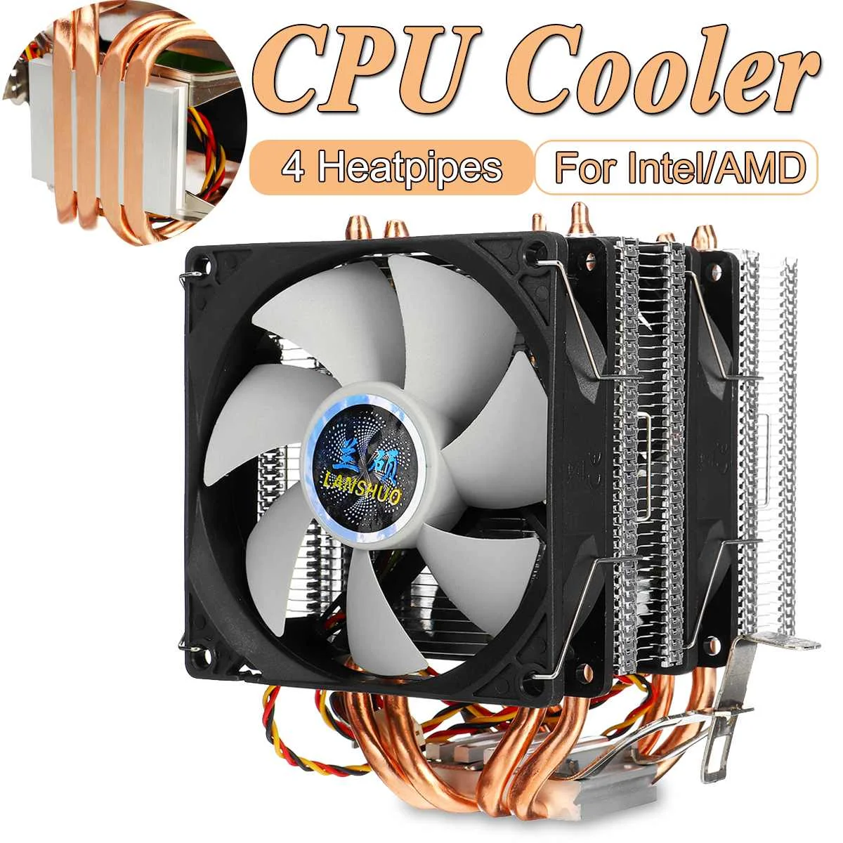 90 см Dual-Башня Процессор Кулер 4 Медь с тепловым стержнем heat pipe охлаждающий вентилятор радиатора для LGA 1150/1151/1155/1156/1366/775 AMD AM3+ AM2