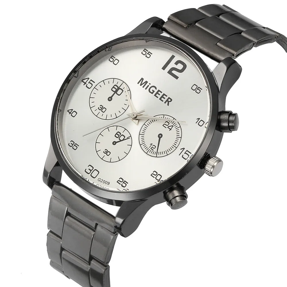 

2018 Aimecor Men Crystal Stainless Steel Analog Quartz Wrist Watch Bracelet Fashion Man Business Watch Black White